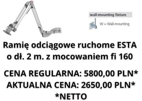 Ramię odciągowe ruchome ESTA o dł. 2 m. z mocowaniem do ściany - 1